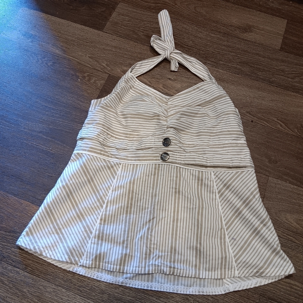 Matilda Jane Beige and White Striped Halter Tank Sz L